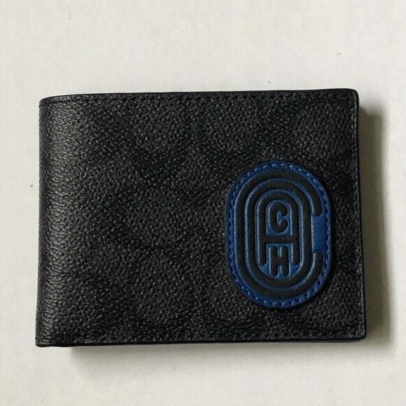 Coach Billfold Wallet Mens Black Retro Patch 69218 Slim Signature Canvas Leather - Picture 4 of 5